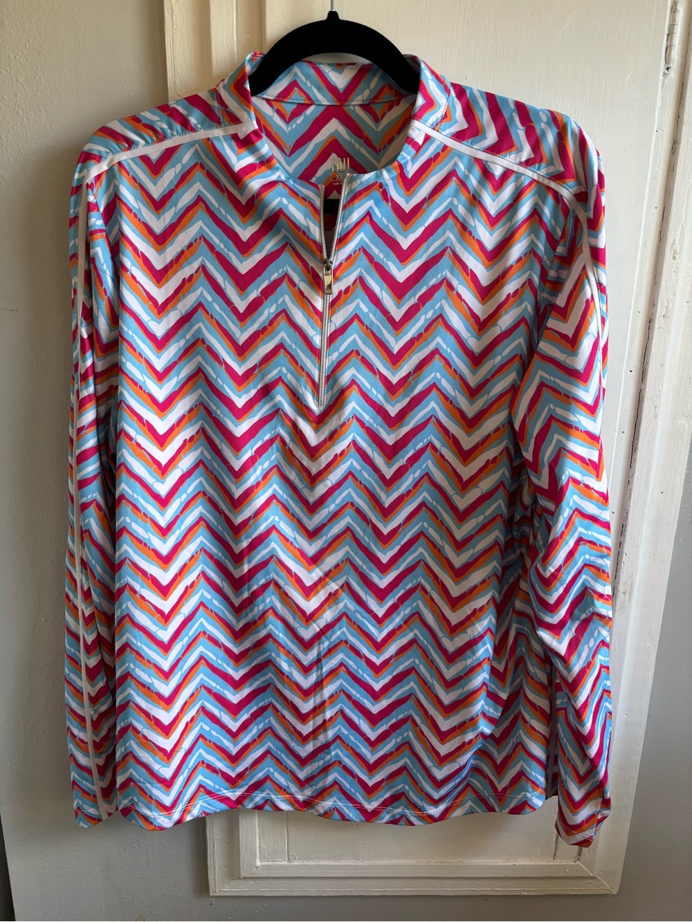 Tail Zigzag Quarter-Zip Long Sleeve Top - Pink, Light Blue & Orange